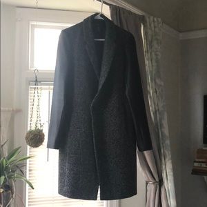 Black tweed coat with faux leather sleeves